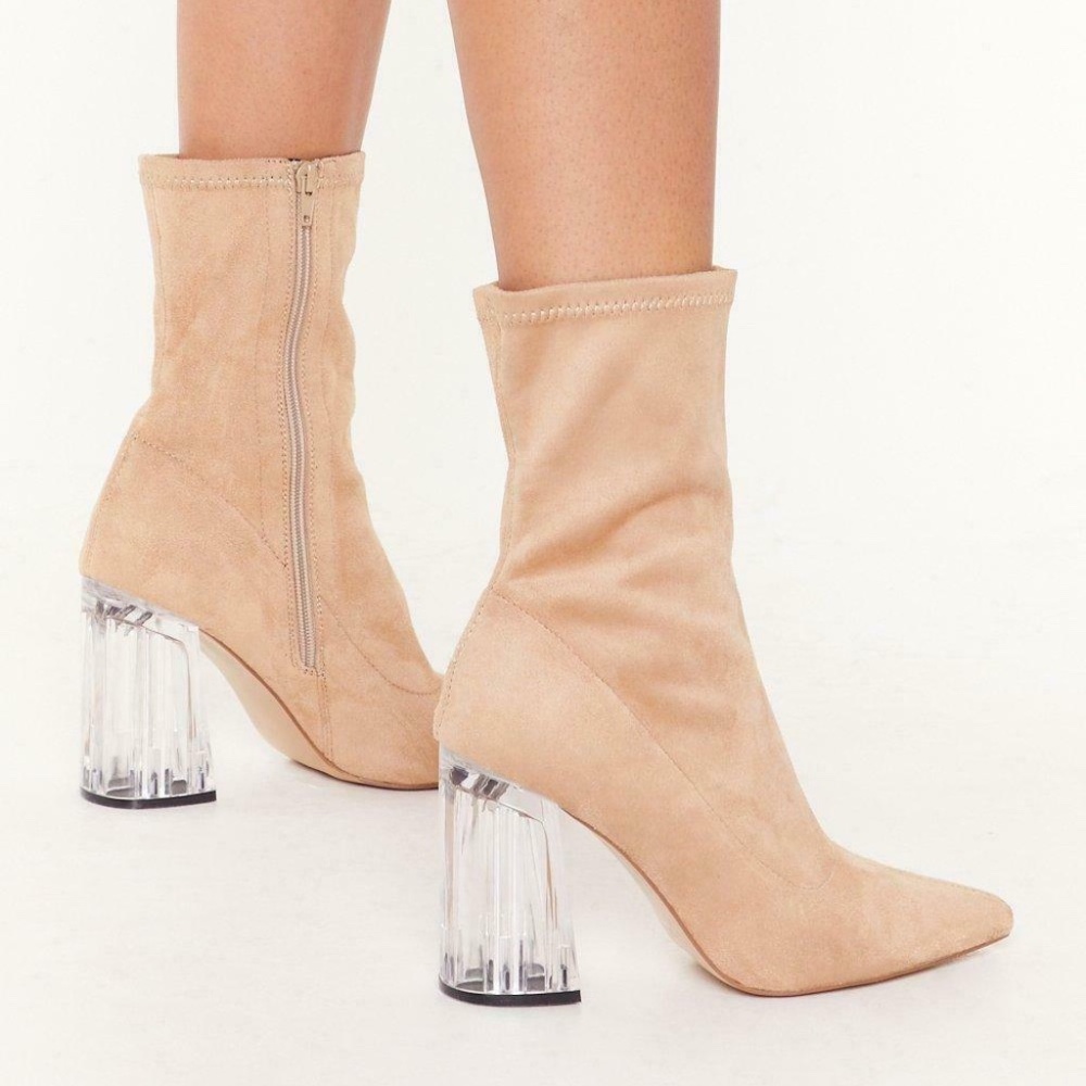 NWOT Nasty Gal Clear Faux Suede Pointed Boots - 8